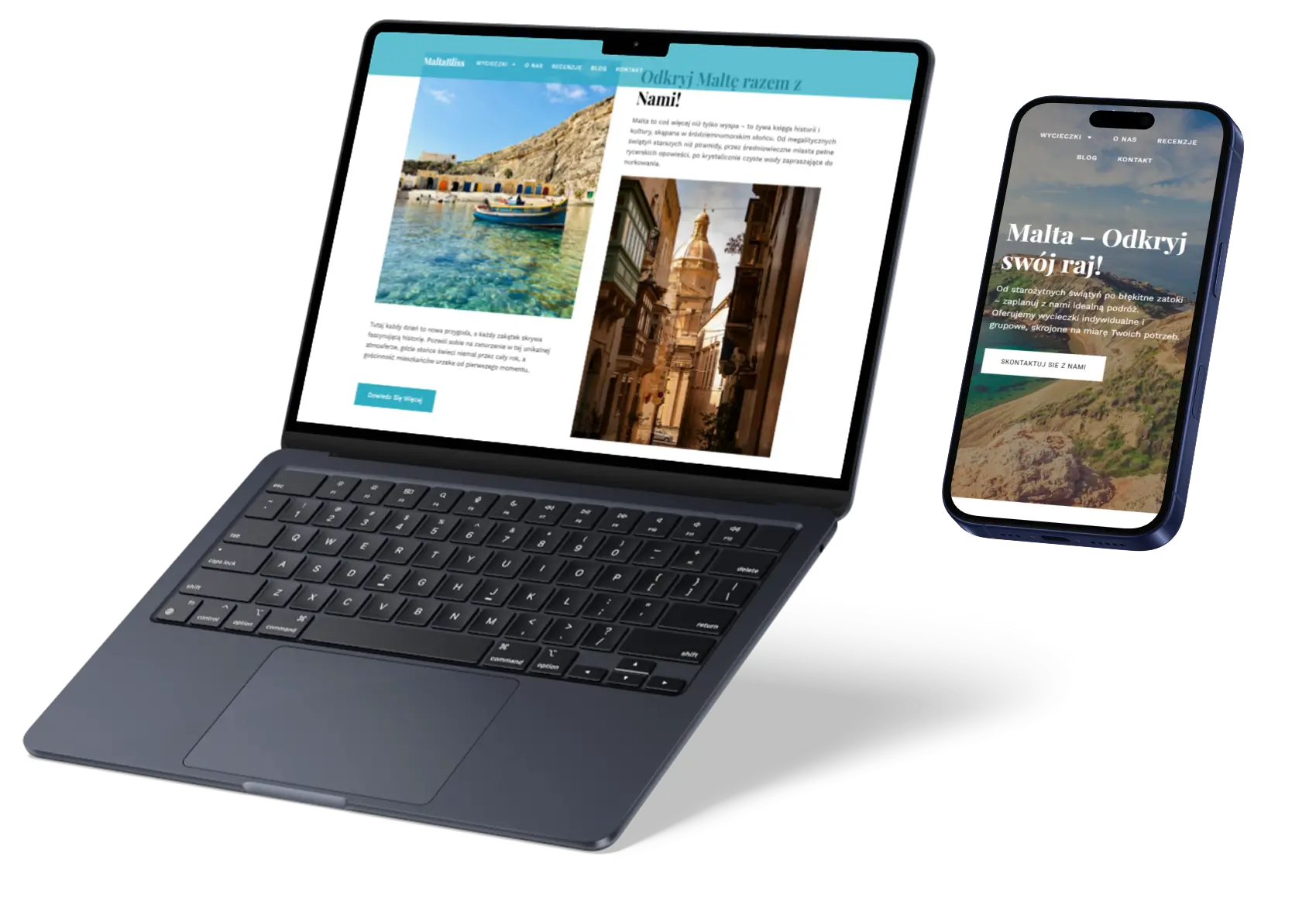 Strona internetowa na laptopie i telefonie